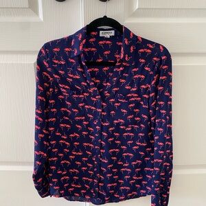 Express Blue and Pink Flamingo Button Down Shirt